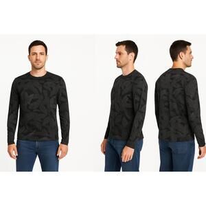Hang Ten Style Black Long Sleeve Leaf Pattern UV Protect Pullover Sweater Medium